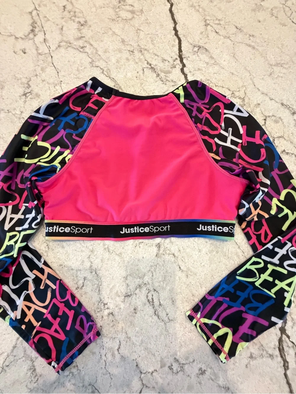 Justice Sport Girls Long Sleeve Cropped Swim Rash Guard / Active Top L